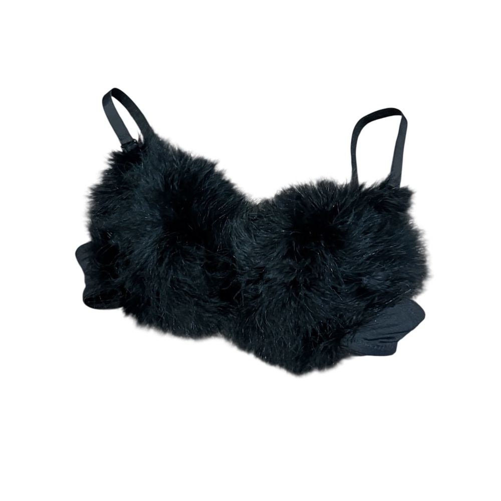Black Faux Fur Bra Top Lingerie Festival Rave Coquette Goth Y2K